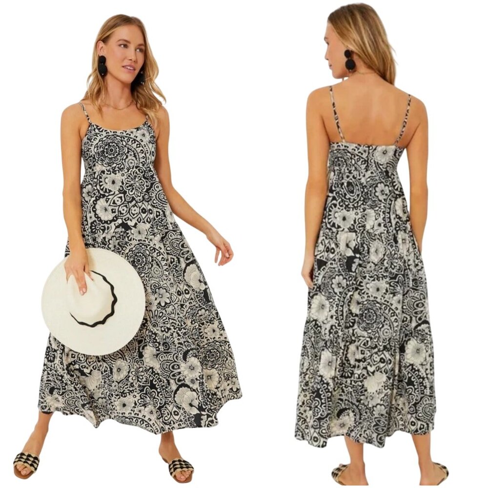 Tuckernuck Hyacinth House Floral Tiered Tilly Dress size XXL black cream maxi